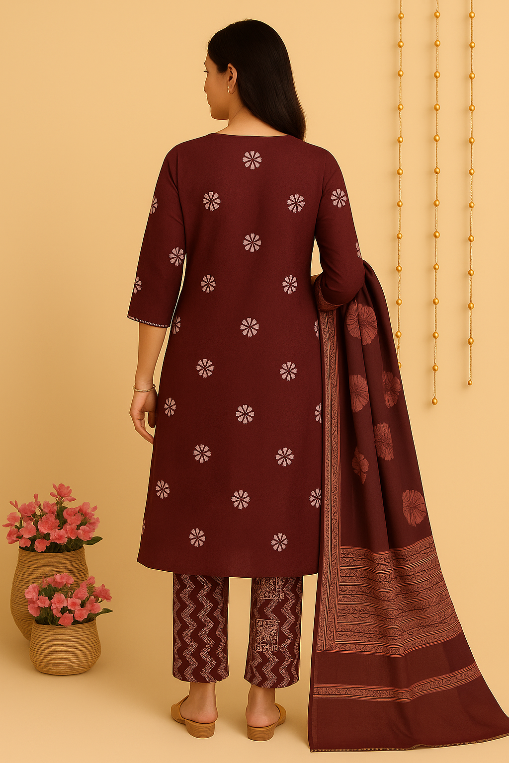 Mridula Maroon Melody Kurti Pant Set with Dupatta