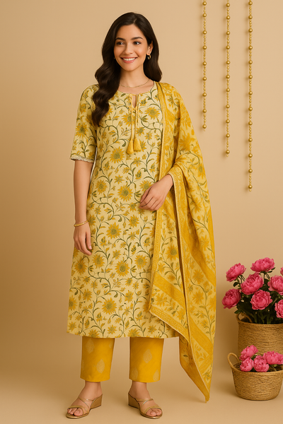 Swarna Pushp Kurti Pant Set with Dupatta