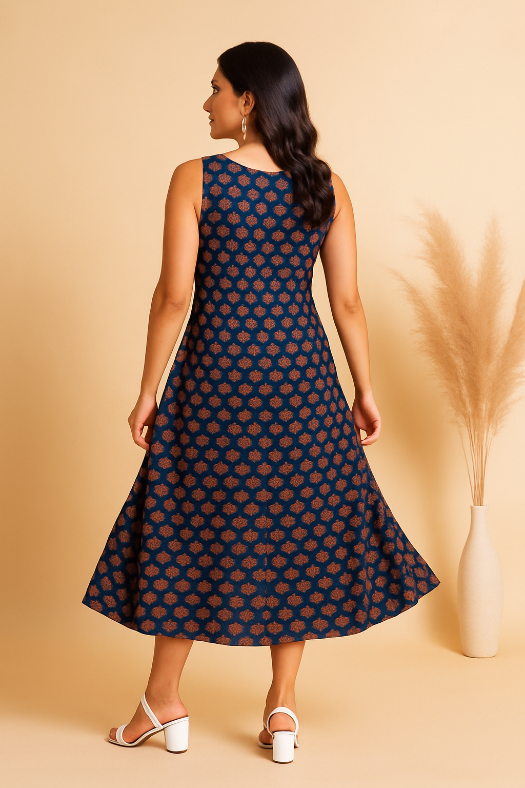 Midnight Blossom Ajrakh Print Dress