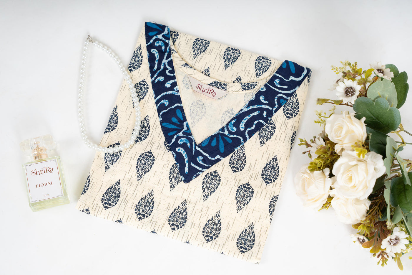 Ivory Indigo Bloom Short Top