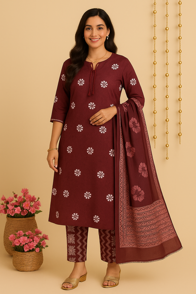Mridula Maroon Melody Kurti Pant Set with Dupatta