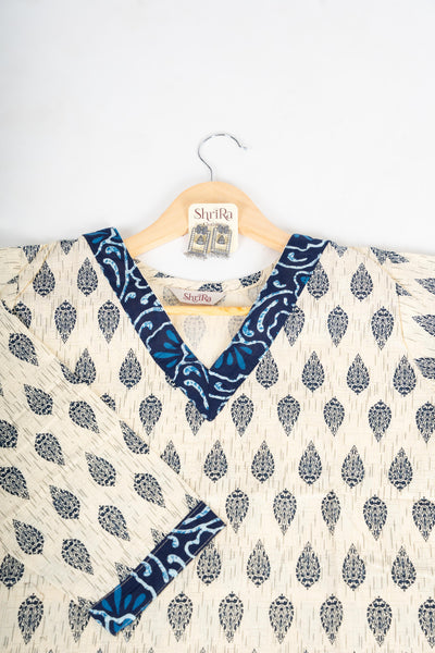 Ivory Indigo Bloom Short Top