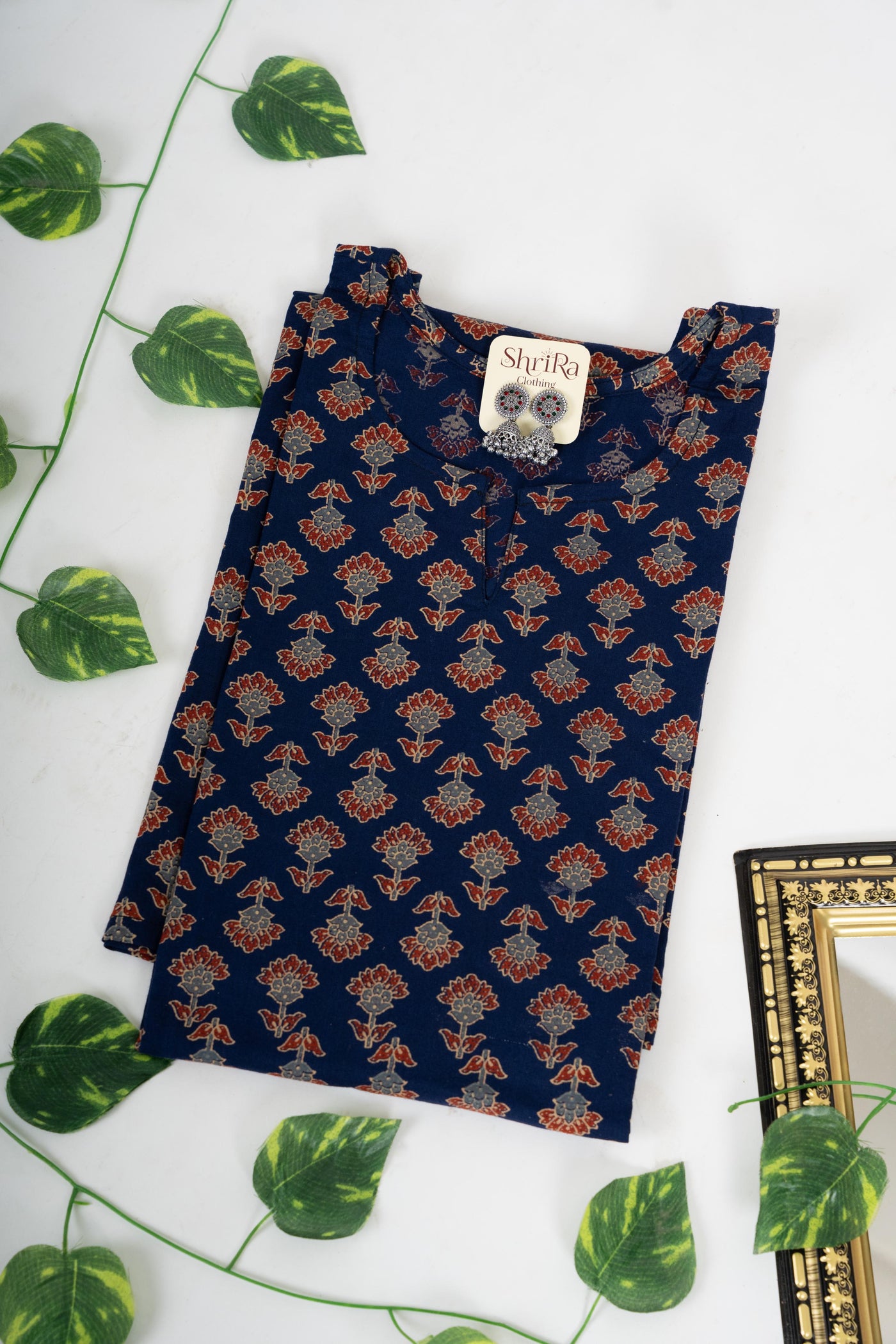 Midnight Blossom Ajrakh Print Dress