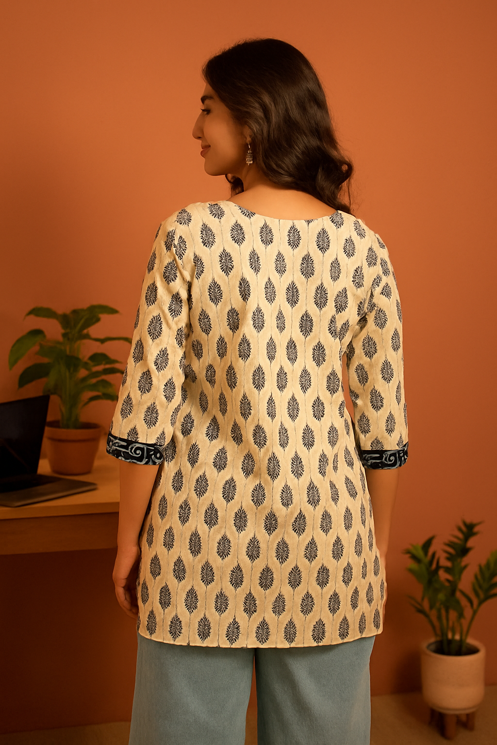 Ivory Indigo Bloom Short Top