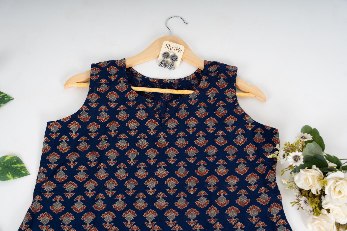 Midnight Blossom Ajrakh Print Dress