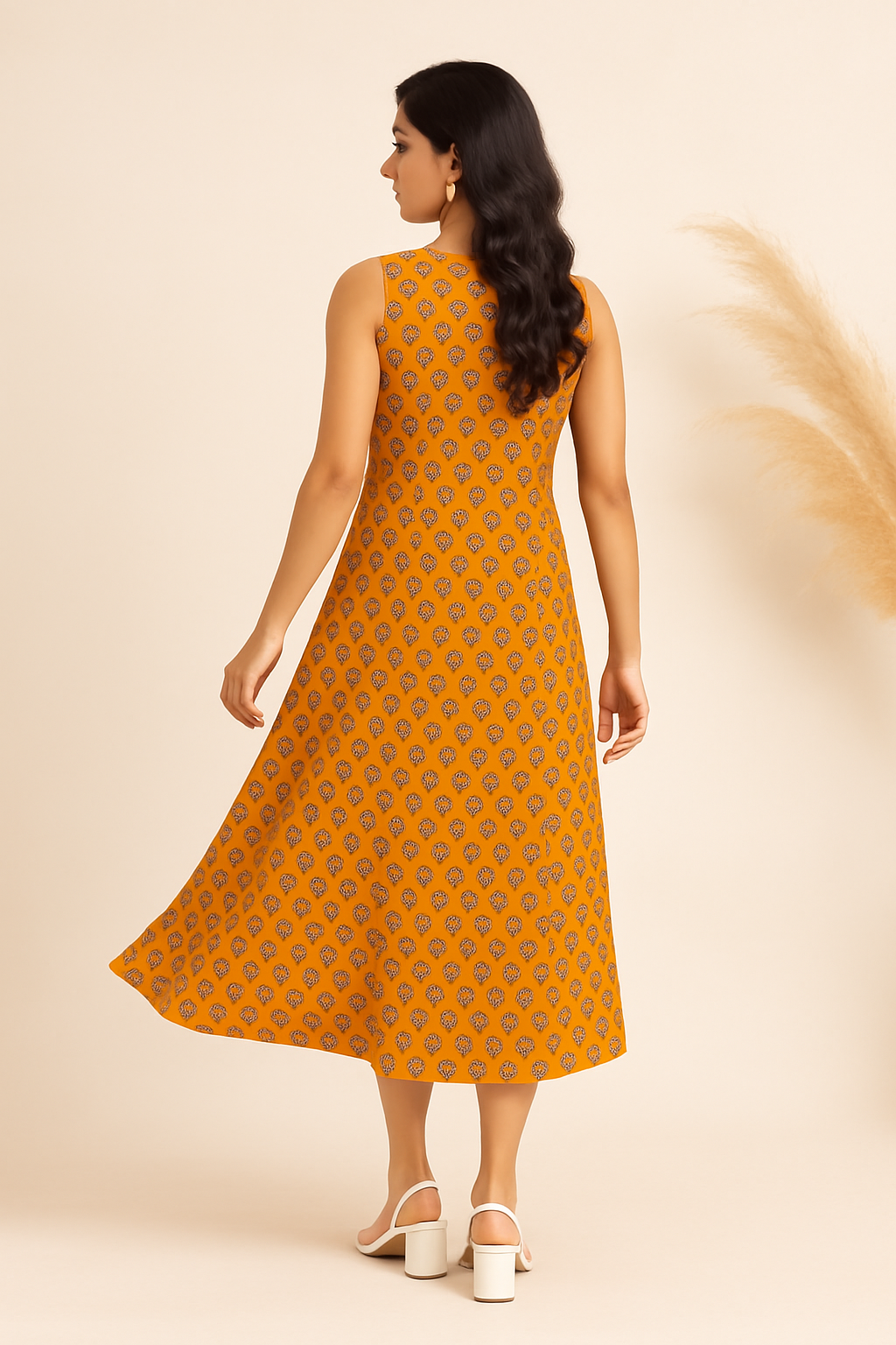Mustard Meadow Muse Ajrakh Print Dress