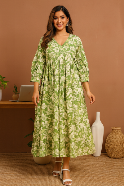 Verdant Bloom Flared Dress