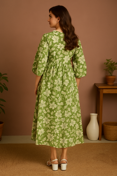 Verdant Bloom Flared Dress
