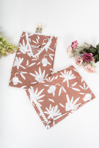 Mocha Petal V Neck Sleeveless Co-ord Set