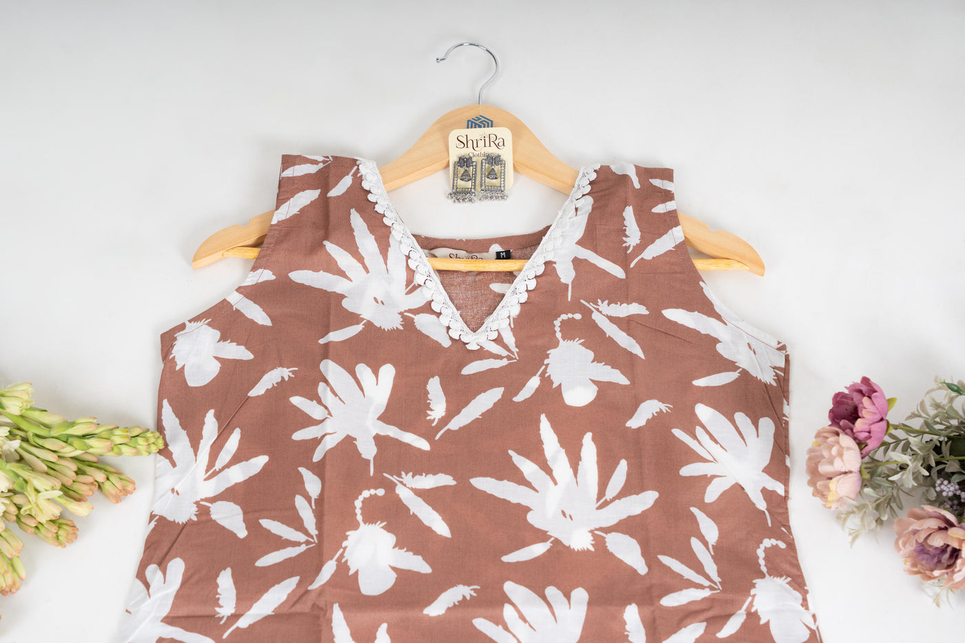 Mocha Petal V Neck Sleeveless Co-ord Set