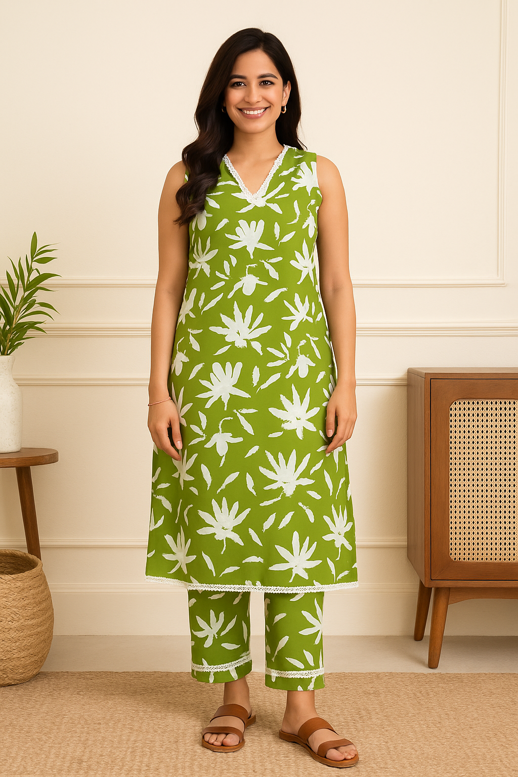 Matcha Muse V Neck Sleeveless Co-ord Set