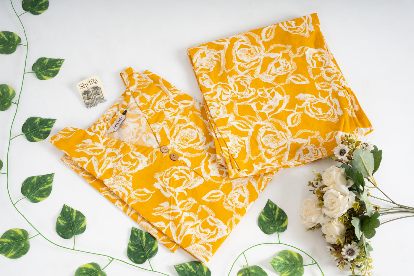 Sunlit Rose V Neck Centre Box Pleat Co-ord Set