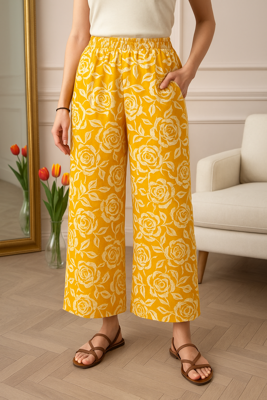 Sunlit Rose V Neck Centre Box Pleat Co-ord Set