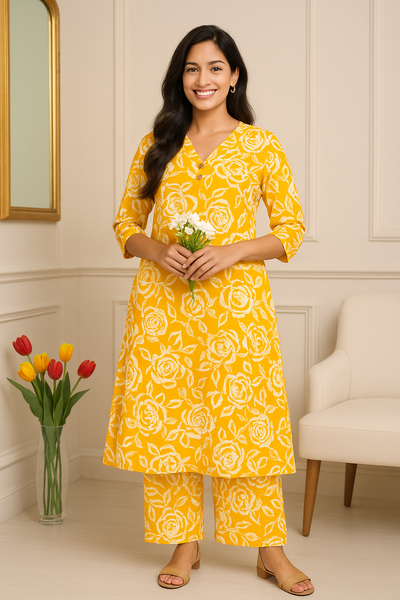 Sunlit Rose V Neck Centre Box Pleat Co-ord Set