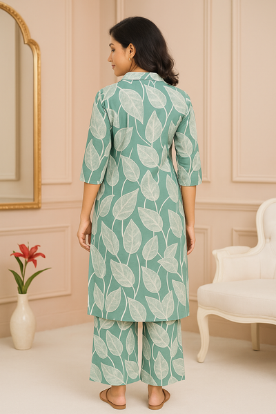 Mint Leaf Apple Cut Collar Top and Palazzo Pant Co-ord set