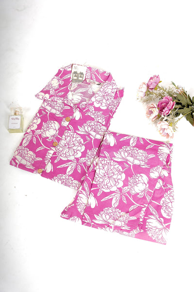 Mulberry Bloom Shirt Collar Comfort Co-ord sets