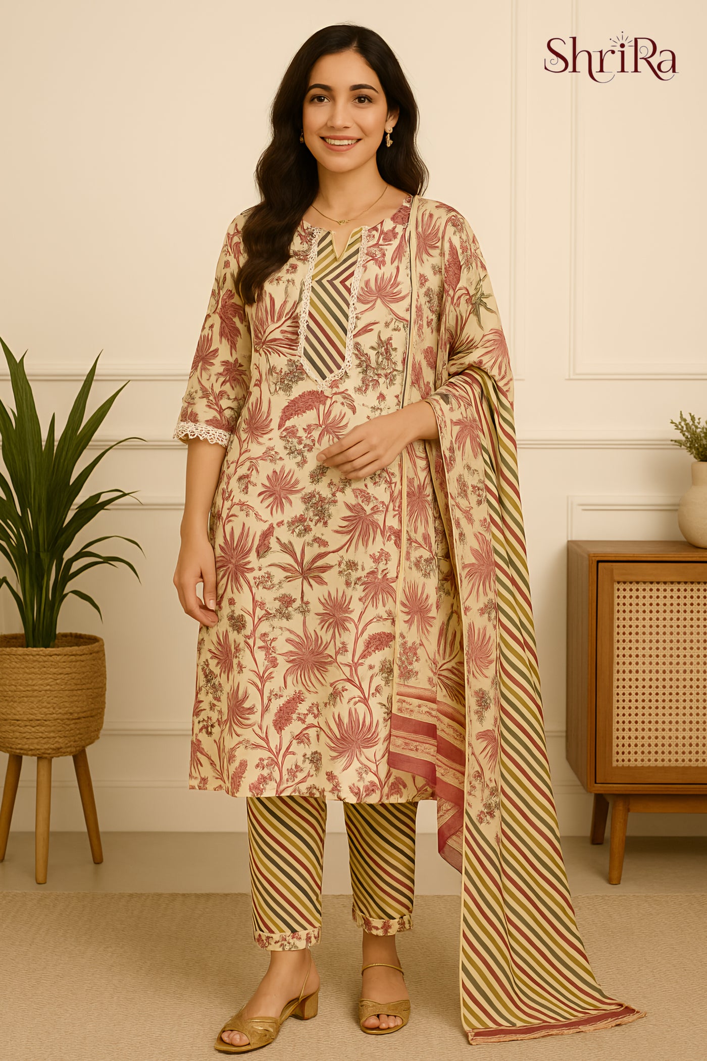 Vanya Chevron Kurti Pant Set with Dupatta