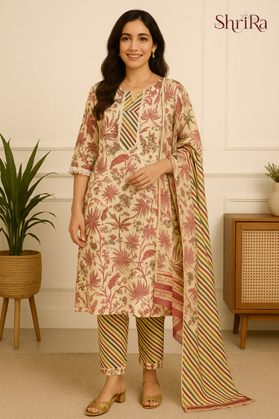Vanya Chevron Kurti Pant Set with Dupatta